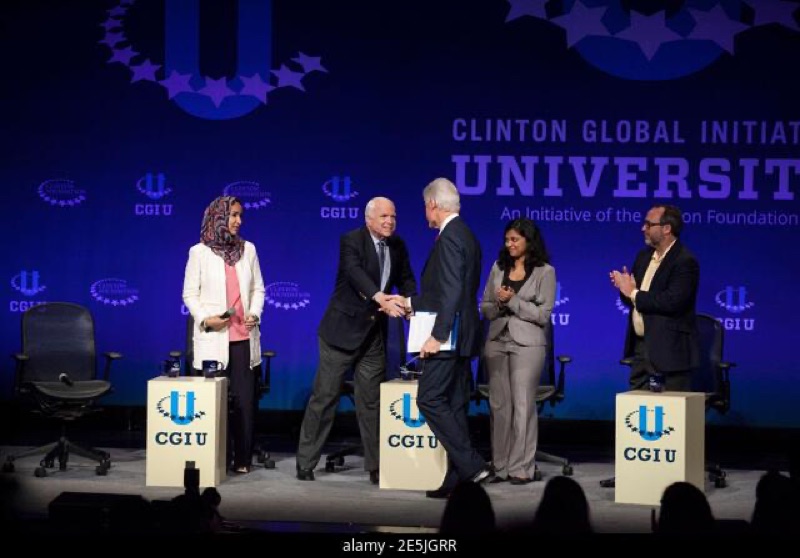 On stage at Clinton Global Initiative University with President Bill Clinton, Senator John McCain, Jimmy Wales and Manal Al-Sharif