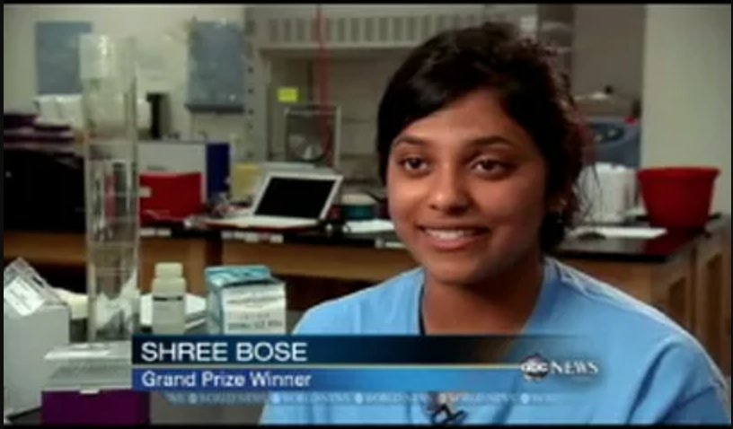 Shree Bose on ABC News as Google Science Fair grand prize winner
